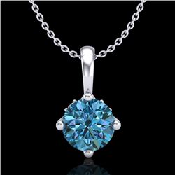 0.82 CTW Fancy Intense Blue Diamond Solitaire Art Deco Necklace 18K White Gold - REF-103H6W - 37803