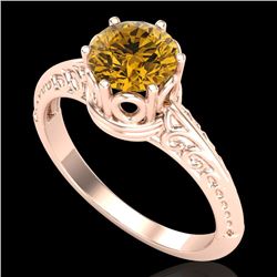 1 CTW Intense Yellow Diamond Solitaire Engagement Art Deco Ring 18K Rose Gold - REF-180H2W - 38121
