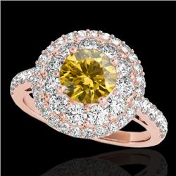 2.09 CTW Certified Si Fancy Intense Yellow Diamond Solitaire Halo Ring 10K Rose Gold - REF-220R2K - 