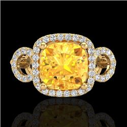 3.75 CTW Citrine & Micro VS/SI Diamond Certified Ring 18K Yellow Gold - REF-65H3W - 23000