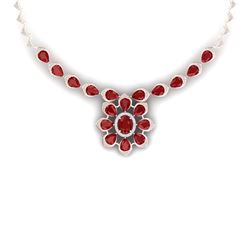 38.46 CTW Royalty Ruby & VS Diamond Necklace 18K Rose Gold - REF-654M5F - 39034