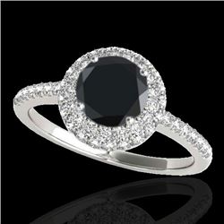 2.15 CTW Certified Vs Black Diamond Solitaire Halo Ring 10K White Gold - REF-87H3W - 33682