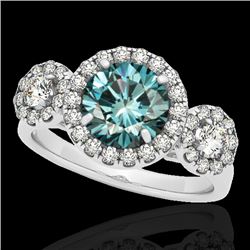 1.75 CTW SI Certified Fancy Blue Diamond Solitaire Halo Ring 10K White Gold - REF-180N2Y - 33287