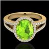 Image 1 : 3 CTW Peridot & Micro VS/SI Diamond Halo Solitaire Ring 18K Yellow Gold - REF-72T2X - 20946
