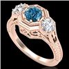 Image 1 : 1.05 CTW Intense Blue Diamond Solitaire Art Deco 3 Stone Ring 18K Rose Gold - REF-161M8F - 37951