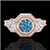 Image 2 : 1.05 CTW Intense Blue Diamond Solitaire Art Deco 3 Stone Ring 18K Rose Gold - REF-161M8F - 37951