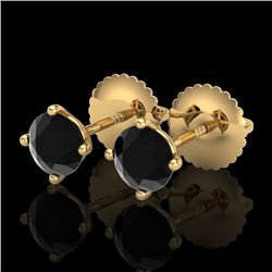 0.65 CTW Fancy Black Diamond Solitaire Art Deco Stud Earrings 18K Yellow Gold - REF-36K4R - 38222
