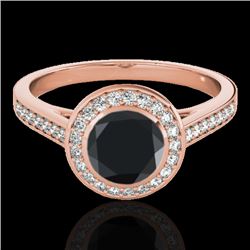 1.3 CTW Certified Vs Black Diamond Solitaire Halo Ring 10K Rose Gold - REF-65R8K - 33629