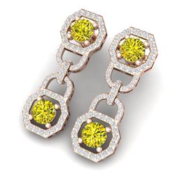 4 CTW Si/I Fancy Yellow And White Diamond Earrings 18K Rose Gold - REF-300F2M - 40137