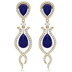 16.57 CTW Royalty Sapphire & VS Diamond Earrings 18K Yellow Gold - REF-327F3M - 39518