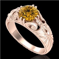 1 CTW Intense Fancy Yellow Diamond Engagement Art Deco Ring 18K Rose Gold - REF-190R9K - 37533