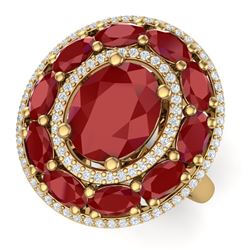 8.05 CTW Royalty Designer Ruby & VS Diamond Ring 18K Yellow Gold - REF-143F6M - 39242