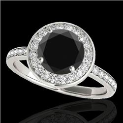 1.65 CTW Certified Vs Black Diamond Solitaire Halo Ring 10K White Gold - REF-140R2K - 34372