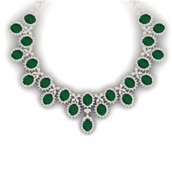 81 CTW Royalty Emerald & VS Diamond Necklace 18K Rose Gold - REF-1618M2F - 38620