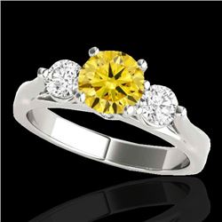 1.75 CTW Certified Si Fancy Intense Yellow Diamond 3 Stone Ring 10K White Gold - REF-241H8W - 35383