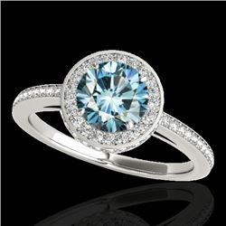 1.55 CTW SI Certified Fancy Blue Diamond Solitaire Halo Ring 10K White Gold - REF-180H2W - 34279