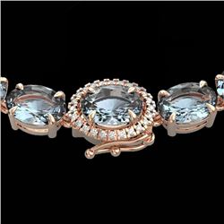 36.25 CTW Aquamarine & VS/SI Diamond Eternity Tennis Micro Halo Necklace 14K Rose Gold - REF-321Y8N 