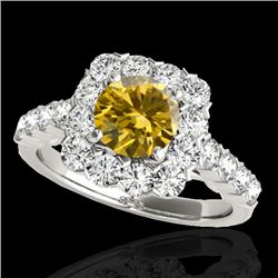 2.5 CTW Certified Si Fancy Intense Yellow Diamond Solitaire Halo Ring 10K White Gold - REF-212Y8N - 