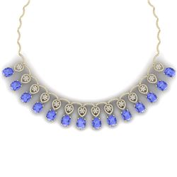 57.56 CTW Royalty Tanzanite & VS Diamond Necklace 18K Yellow Gold - REF-1597F3M - 39071