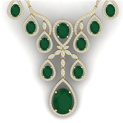 37.66 CTW Royalty Emerald & VS Diamond Necklace 18K Yellow Gold - REF-963W6H - 38558
