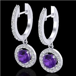 1.75 CTW Amethyst & Micro Pave Halo VS/SI Diamond Earrings 18K White Gold - REF-86R2K - 23245