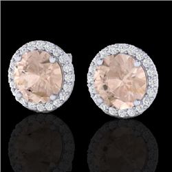3 CTW Morganite & Halo VS/SI Diamond Micro Pave Earrings Solitaire 18K White Gold - REF-81K3R - 2149