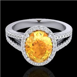 3 CTW Citrine & Micro VS/SI Diamond Halo Solitaire Ring 18K White Gold - REF-67W3H - 20936