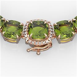 100 CTW Green Tourmaline & VS/SI Diamond Necklace 14K Rose Gold - REF-800K9R - 23350