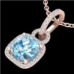 3.50 CTW Topaz & Micro VS/SI Diamond Certified Necklace 14K Rose Gold - REF-50T8X - 22993