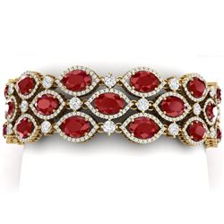 52.84 CTW Royalty Ruby & VS Diamond Bracelet 18K Yellow Gold - REF-1181W8H - 38891