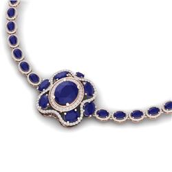 47.43 CTW Royalty Sapphire & VS Diamond Necklace 18K Rose Gold - REF-927X3T - 39334