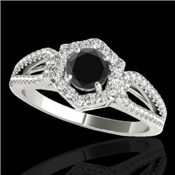 1.43 CTW Certified Vs Black Diamond Solitaire Halo Ring 10K White Gold - REF-71M3F - 34019