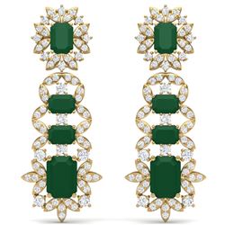 30.25 CTW Royalty Emerald & VS Diamond Earrings 18K Yellow Gold - REF-618F2M - 39407