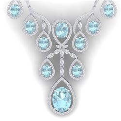37.91 CTW Royalty Sky Topaz & VS Diamond Necklace 18K White Gold - REF-800W2H - 38565