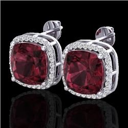 12 CTW Garnet & Micro Pave Halo VS/SI Diamond Earrings Solitaire 18K White Gold - REF-88X2T - 23063