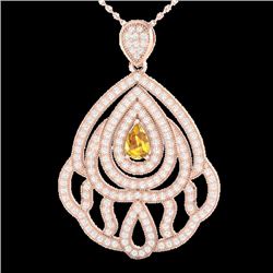 2 CTW Yellow Sapphire & Micro VS/SI Diamond Designer Necklace 14K Rose Gold - REF-150N2Y - 21276