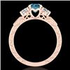 Image 4 : 1.41 CTW Intense Blue Diamond Solitaire Art Deco 3 Stone Ring 18K Rose Gold - REF-180M2F - 37762