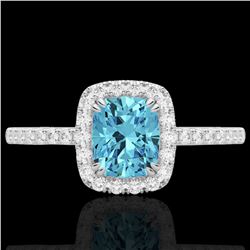 1.25 CTW Sky Blue Topaz & Micro Pave VS/SI Diamond Halo Ring 10K White Gold - REF-34M5F - 22912