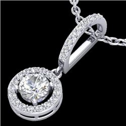 0.90 CTW Micro Pave Halo Solitaire VS/SI Diamond Certifiednecklace 18K White Gold - REF-115R8K - 232