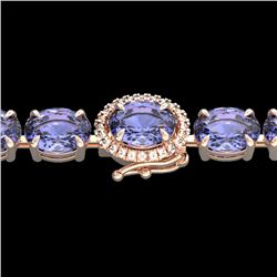 32 CTW Tanzanite & VS/SI Diamond Tennis Micro Halo Bracelet 14K Rose Gold - REF-328K9R - 23441
