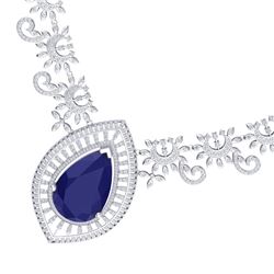 65.75 CTW Royalty Sapphire & VS Diamond Necklace 18K White Gold - REF-1436M4F - 39780