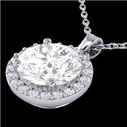 1.75 CTW Halo VS/SI Diamond Certified Micro Pave Necklace 18K White Gold - REF-477W3H - 21568