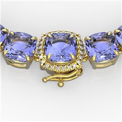 100 CTW Tanzanite & VS/SI Diamond Necklace 14K Yellow Gold - REF-1345K3R - 23363