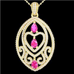3.50 CTW Pink Sapphire & Micro VS/SI Diamond Heart Necklace 18K Yellow Gold - REF-218X2T - 21291