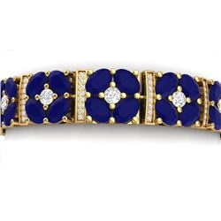 39.78 CTW Royalty Sapphire & VS Diamond Bracelet 18K Yellow Gold - REF-636M4F - 39020