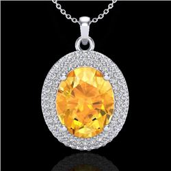 4 CTW Citrine & Micro Pave VS/SI Diamond Certified Necklace 18K White Gold - REF-92R4K - 20560
