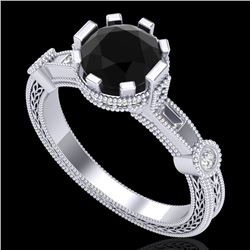 1.71 CTW Fancy Black Diamond Solitaire Engagement Art Deco Ring 18K White Gold - REF-123X6T - 37856