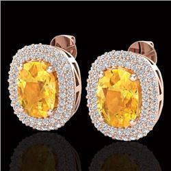6 CTW Citrine & Micro Pave VS/SI Diamond Certified Halo Earrings 14K Rose Gold - REF-111H5W - 20117