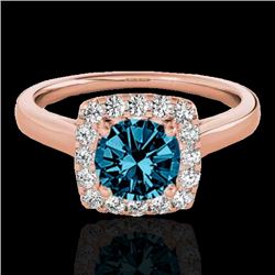 1.37 CTW SI Certified Fancy Blue Diamond Solitaire Halo Ring 10K Rose Gold - REF-167K3R - 33415