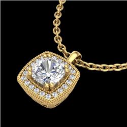 1.25 CTW Cushion VS/SI Diamond Solitaire Art Deco Necklace 18K Yellow Gold - REF-315F2M - 37039